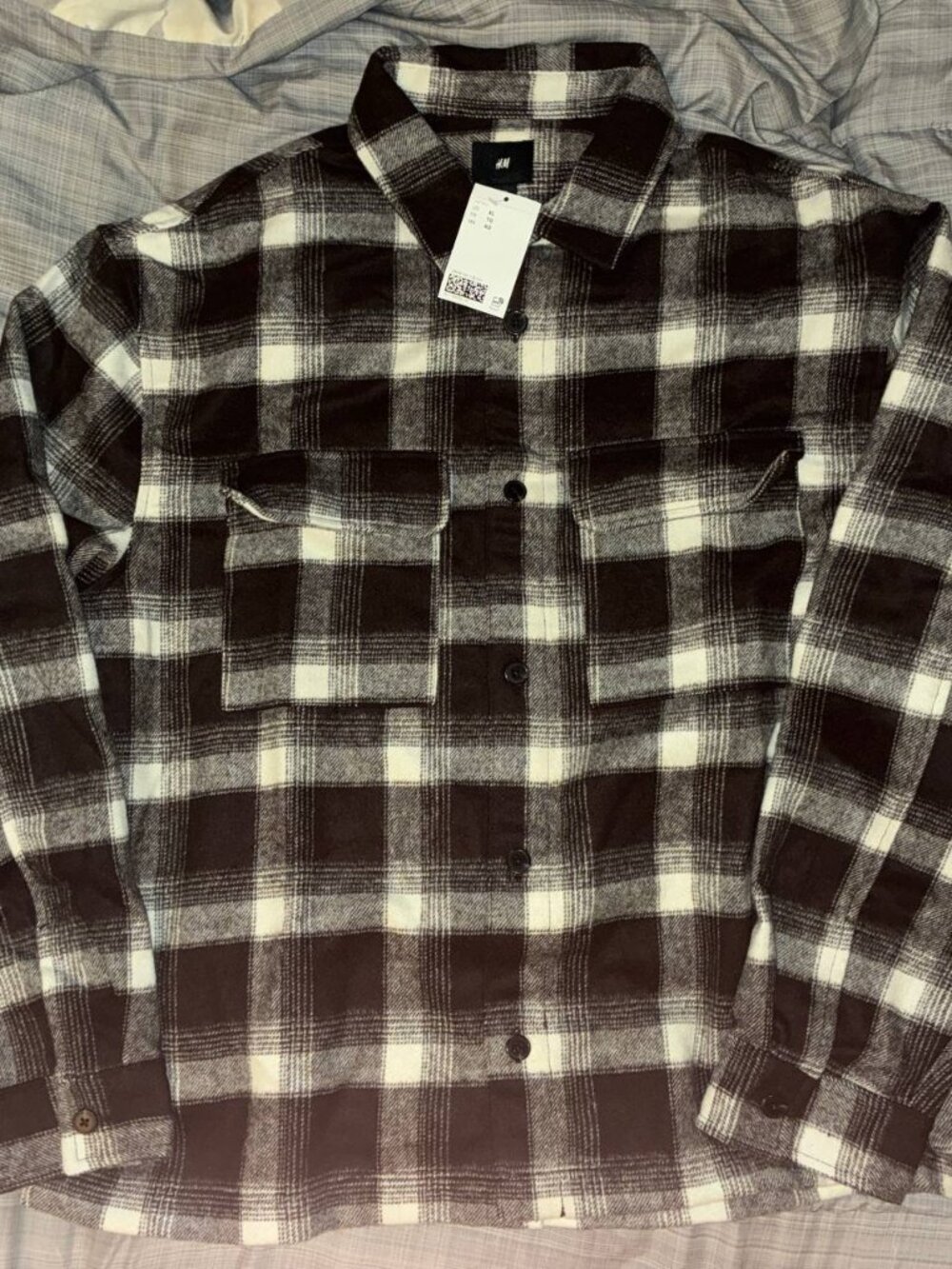 H&M Thick Quality Mens Black & White Plaid Long Sleeve Flannel Shirt - NWT Sz XL